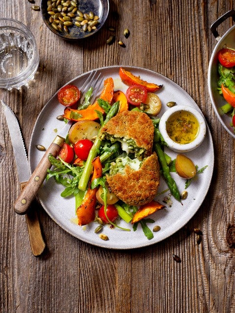 maaltijdsalade met pompoen en asperges