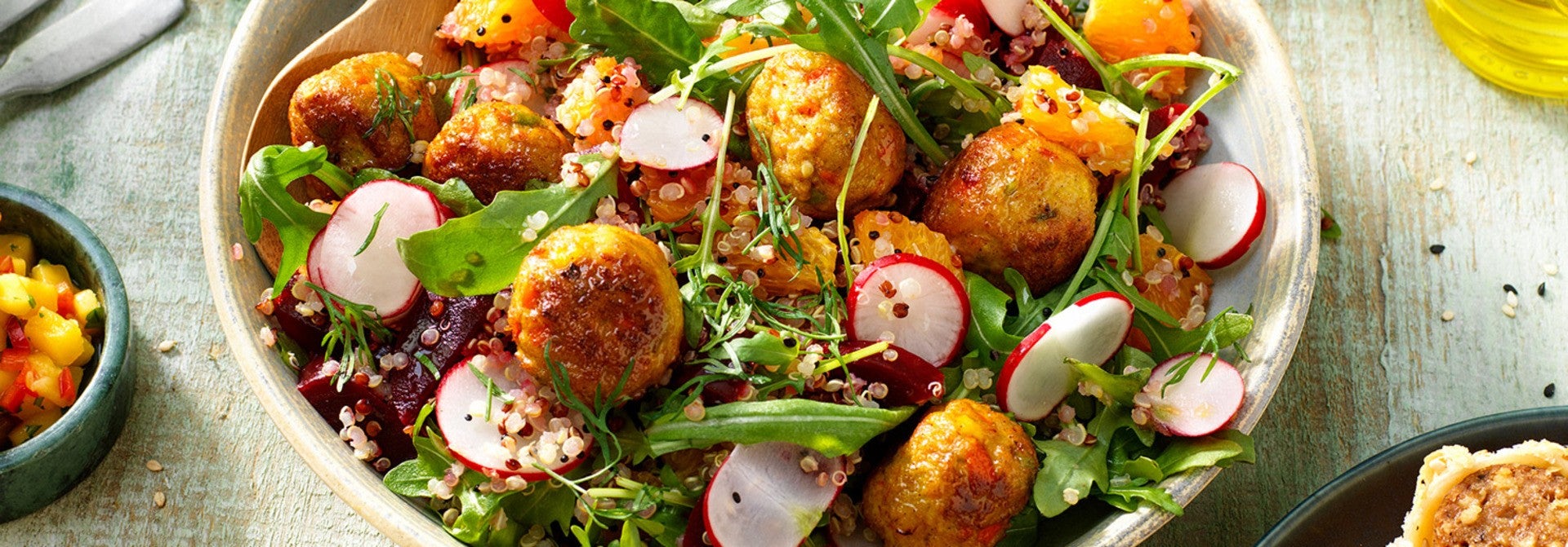 Lentesalade met groenteballetjes