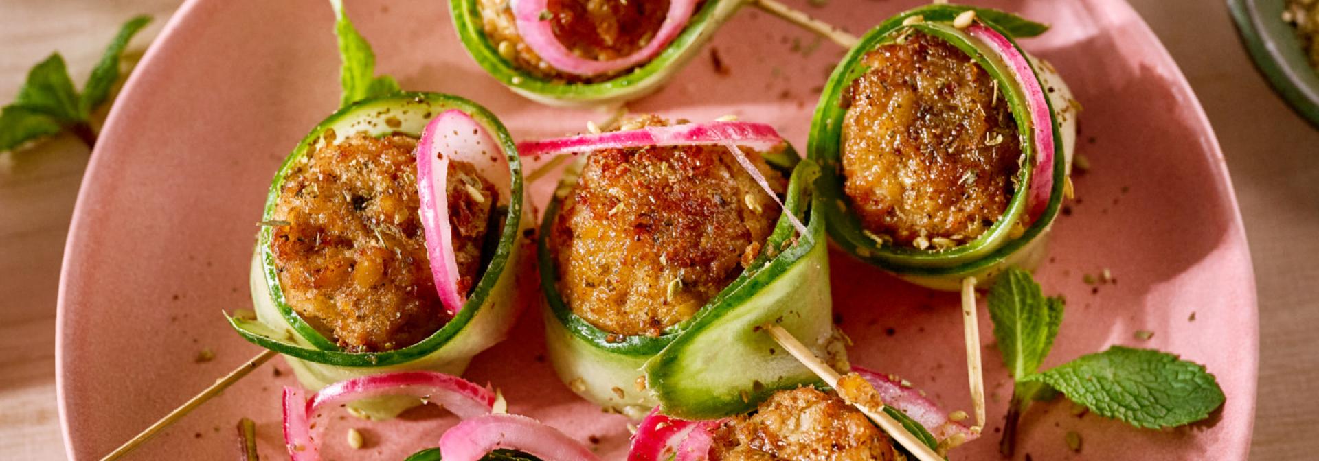 Falafel balls cucumber rolls