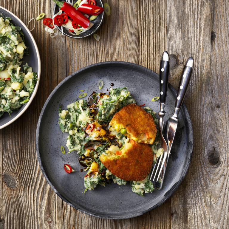 Pittige spinaziestampot met Groenteschijf