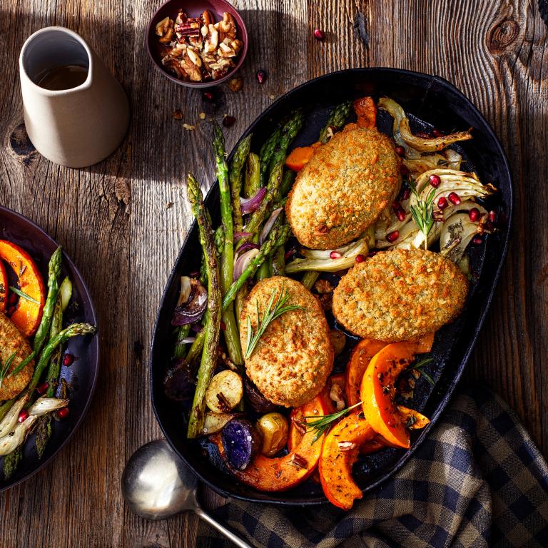 Garden Gourmet bakplaat met groenten en spinazie kaas rondo's