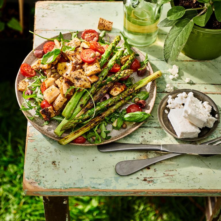 Mediterrane BBQ salade met asperges Mediterrane BBQ-salade