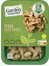 Garden Gourmet filetstukjes zijn 100% plantaardige kipstukjes en een lekker sappige en stevige bite. 